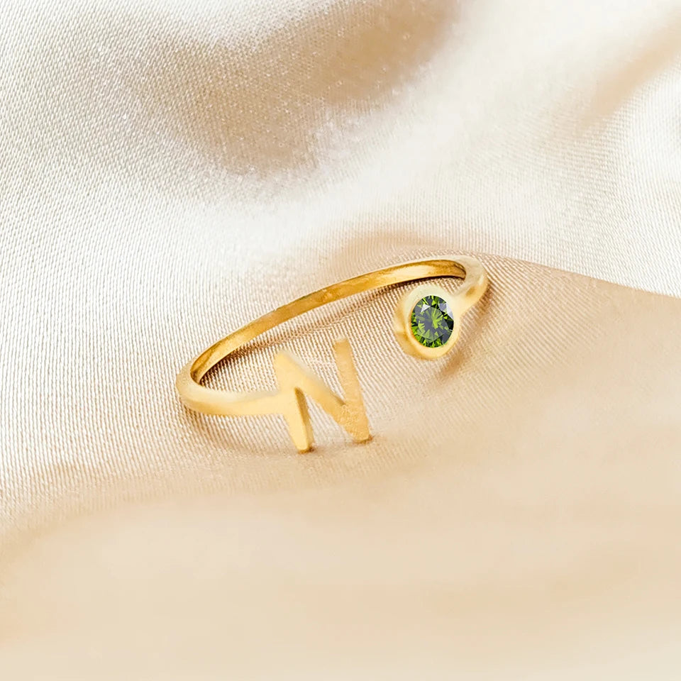 Custom Initial Ring with Birthstone