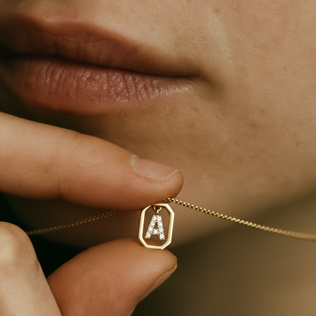 925 Sterling Silver Zircon Gold Plated Letter Initial Necklace