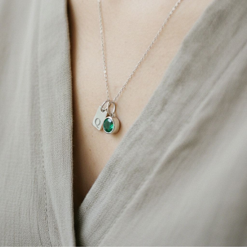 Personalized Initial & Stone Pendant