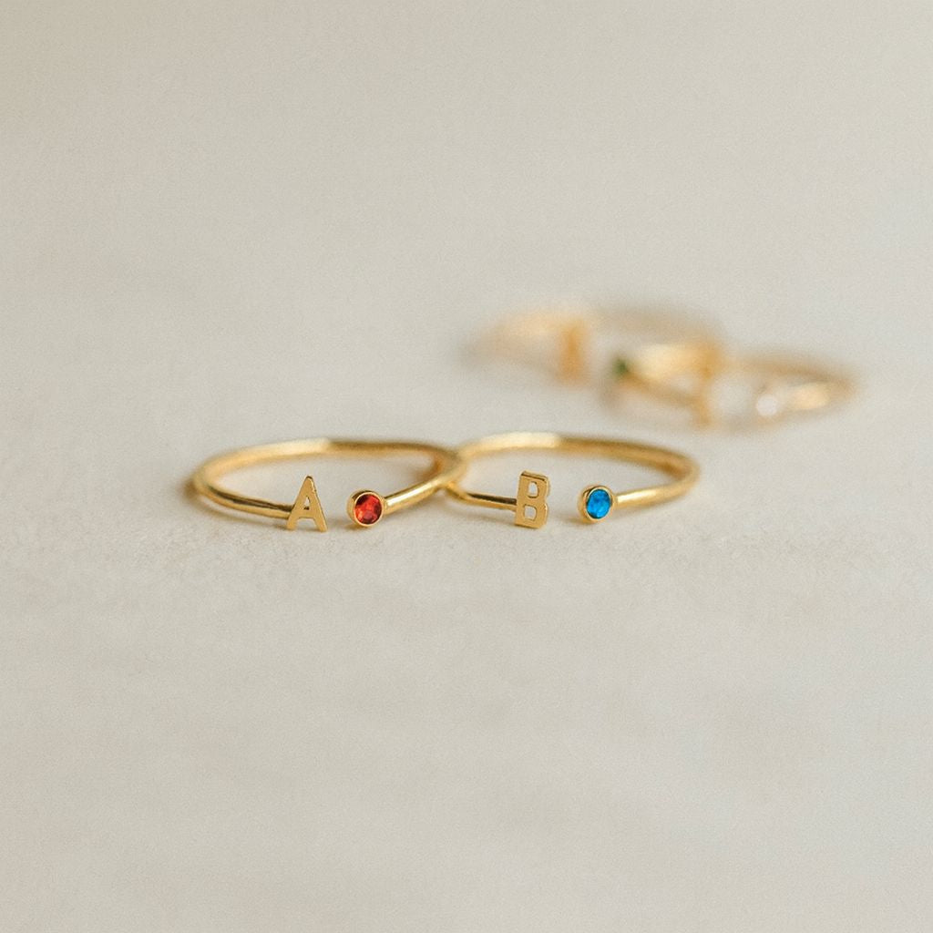 Custom Initial Ring with Birthstone