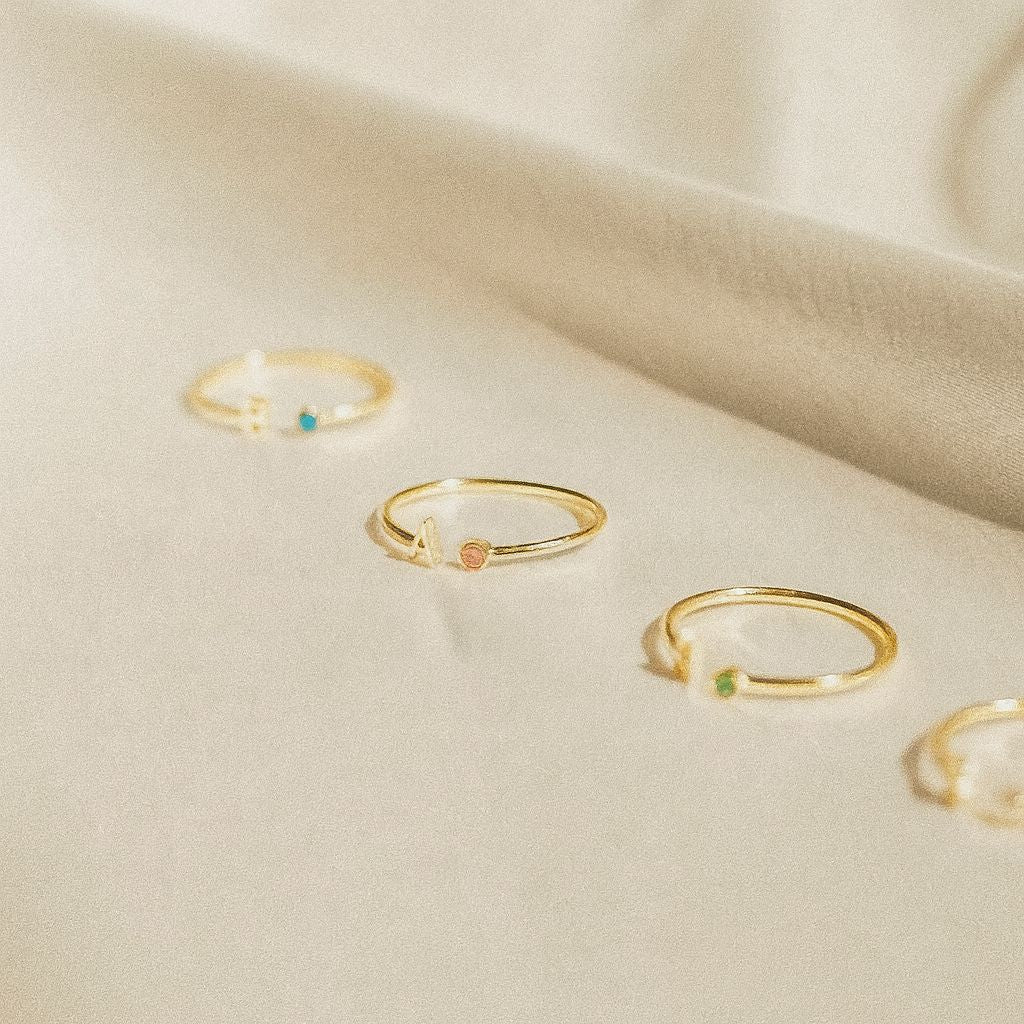 Custom Initial Ring with Birthstone