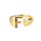 Anillo personalizado con inicial de arcoíris