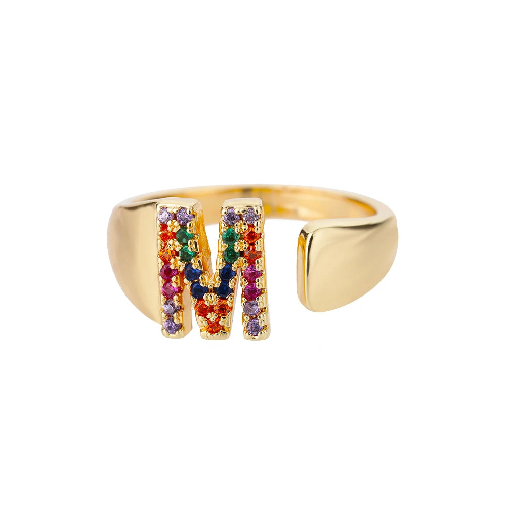 Anillo personalizado con inicial de arcoíris