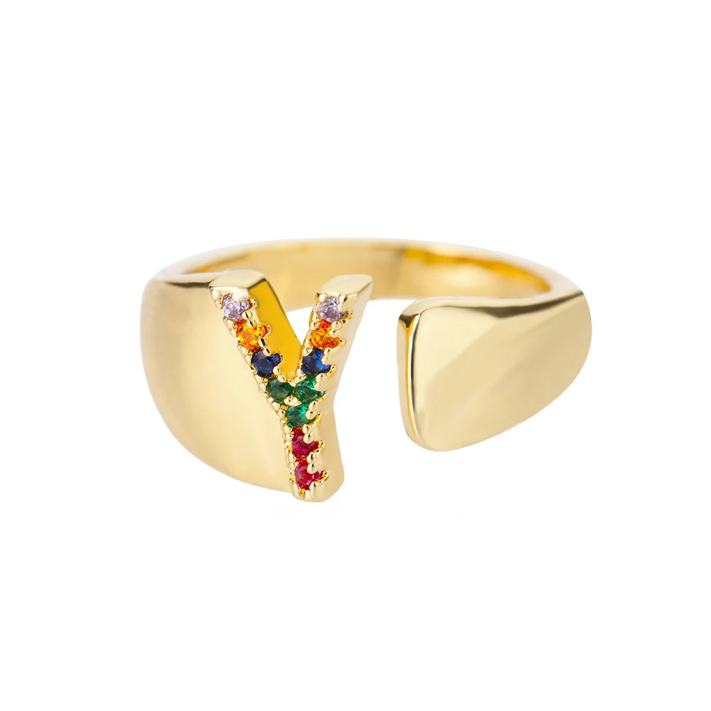 Anillo personalizado con inicial de arcoíris