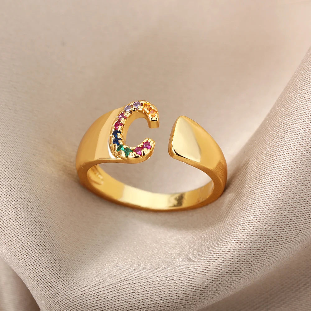 Personalized Rainbow Initial Ring