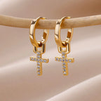 Crystal Cross Huggie Earrings