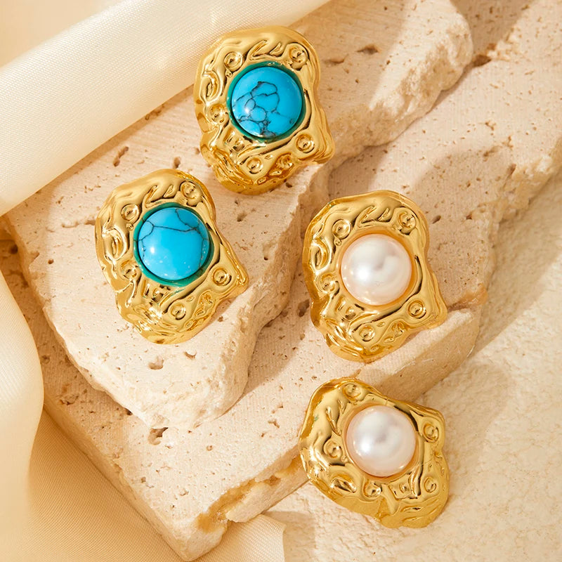 Baroque Stone Stud Earrings