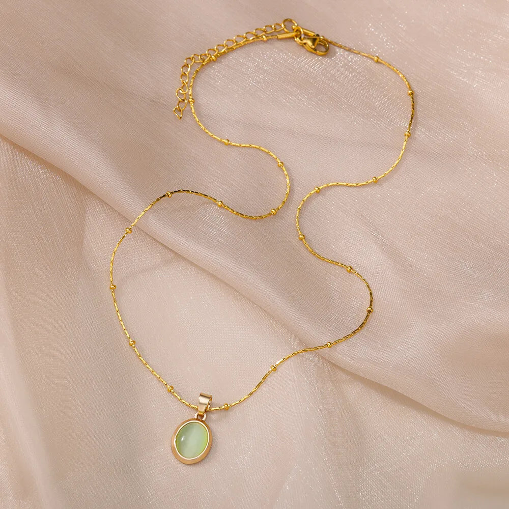 Oval Opal Pendant Necklace