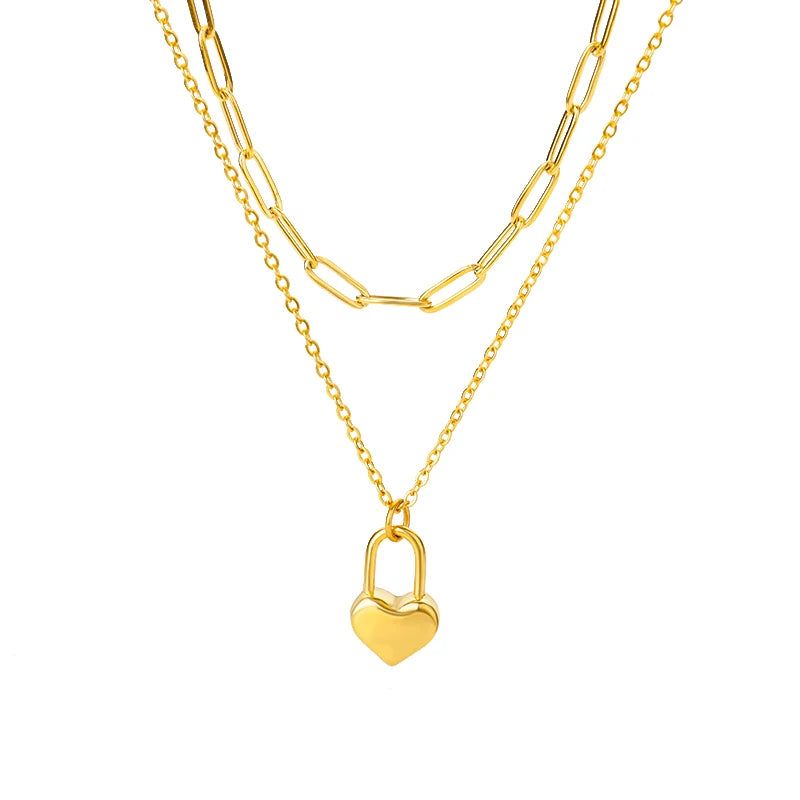 Layered Heart Lock Necklace