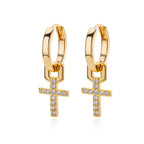 Crystal Cross Huggie Earrings