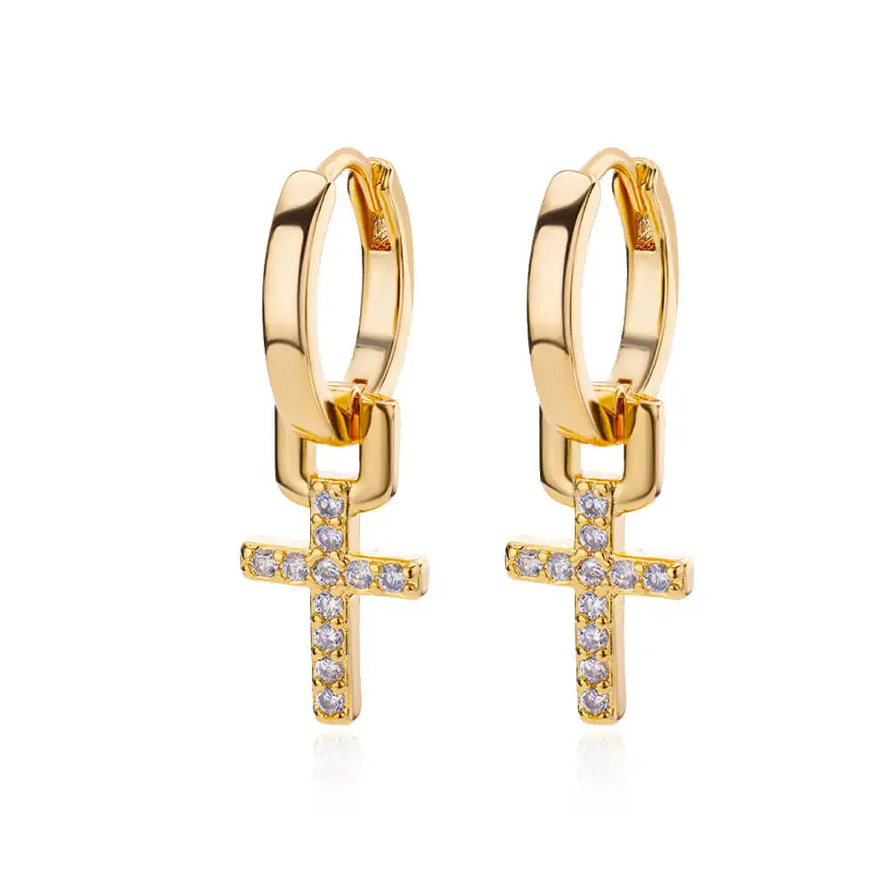 Crystal Cross Huggie Earrings