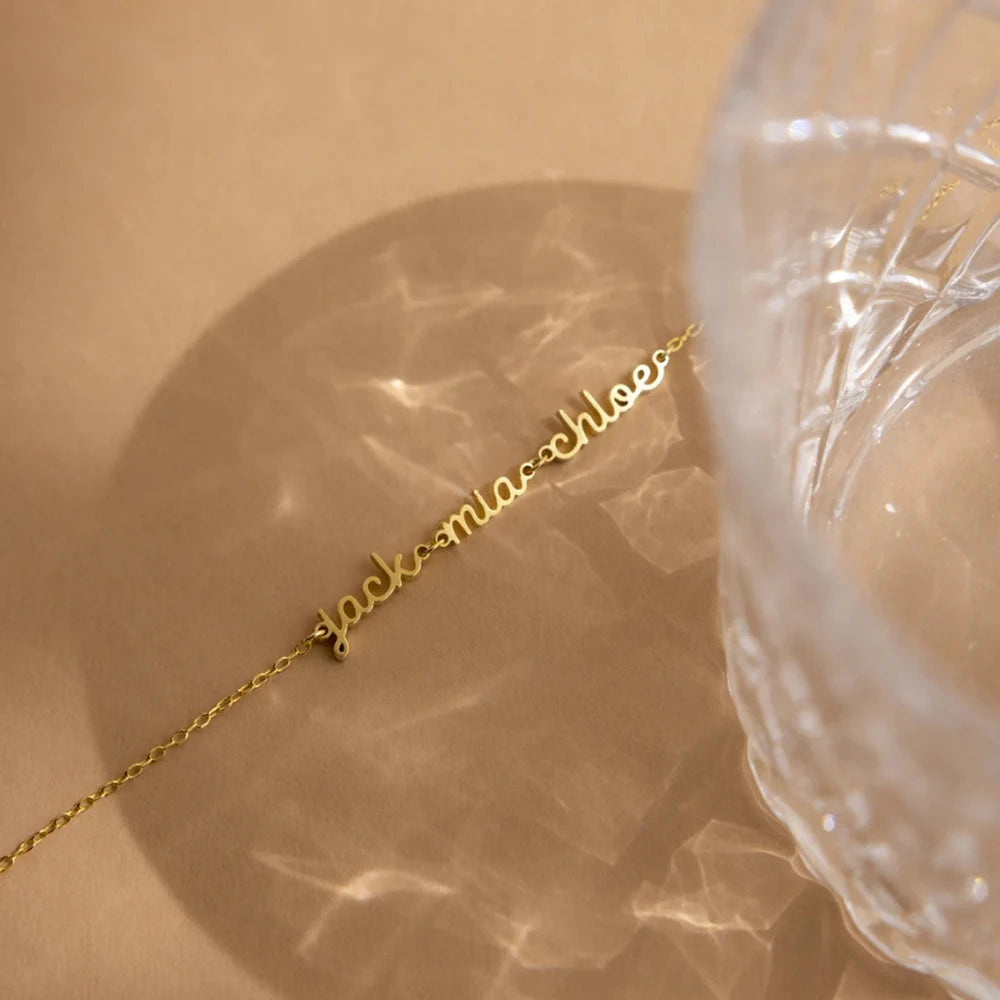 Minimalist Personalized Gold Script Bracelet
