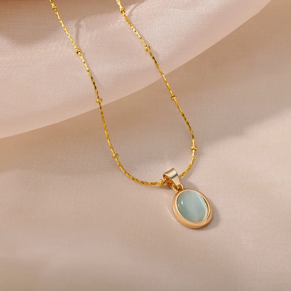 Oval Opal Pendant Necklace