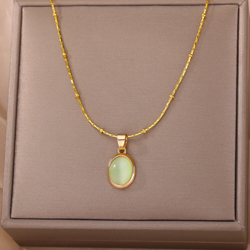 Oval Opal Pendant Necklace