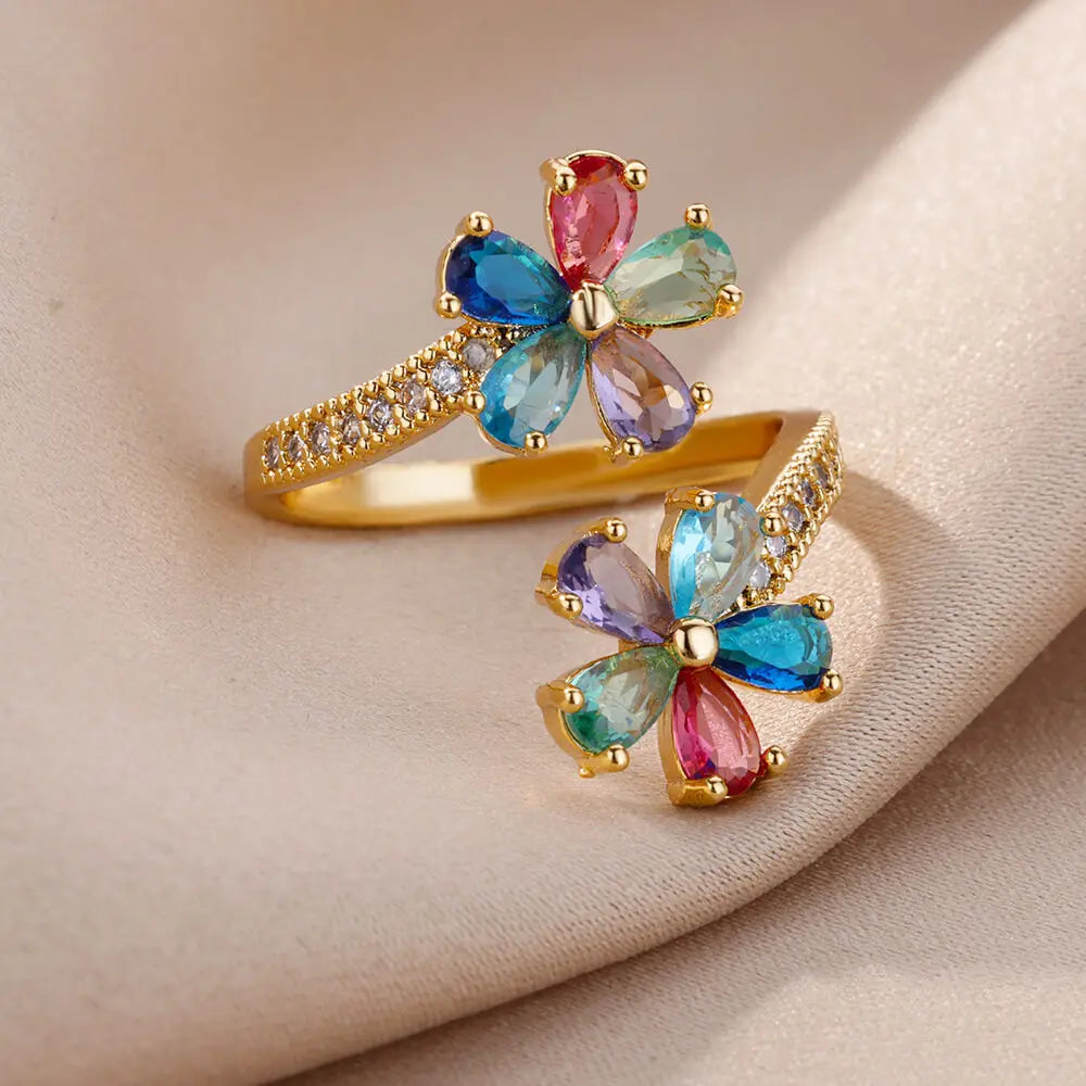 Flower Rainbow Crystal Ring