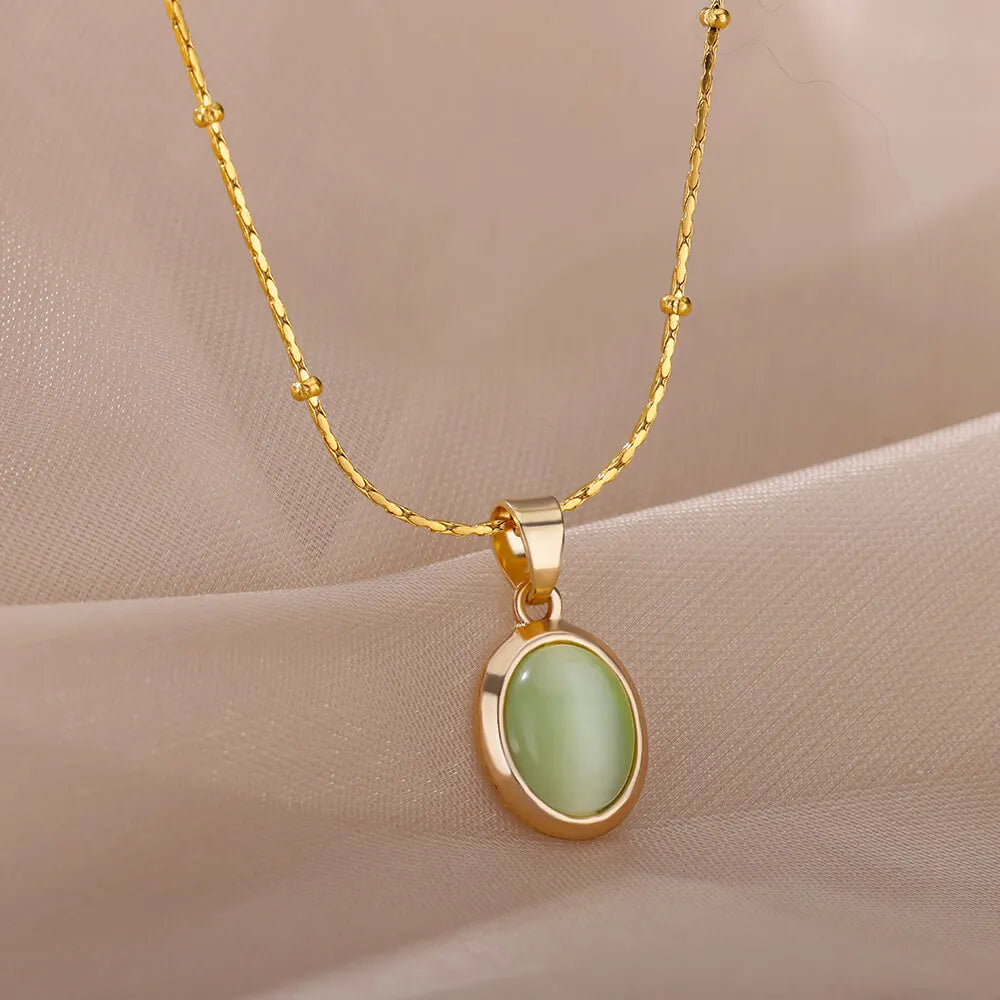 Oval Opal Pendant Necklace