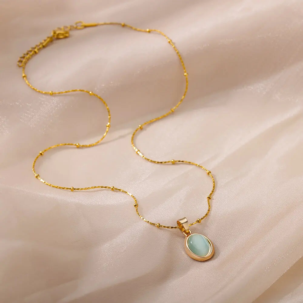 Oval Opal Pendant Necklace