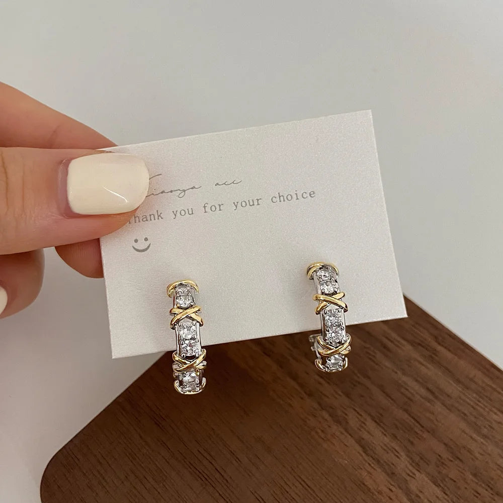 Sparkling X Cross Zircon Huggie Earrings