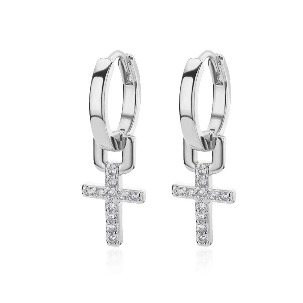 Crystal Cross Huggie Earrings