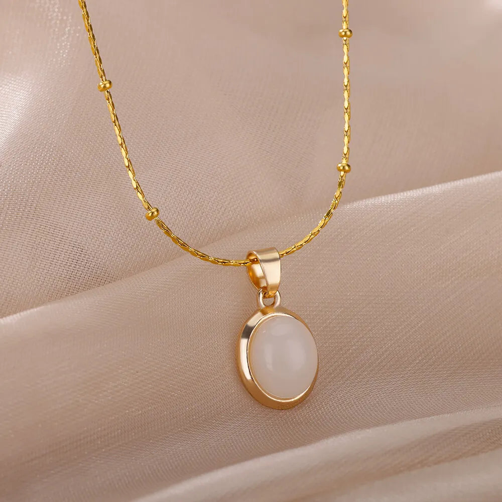 Oval Opal Pendant Necklace