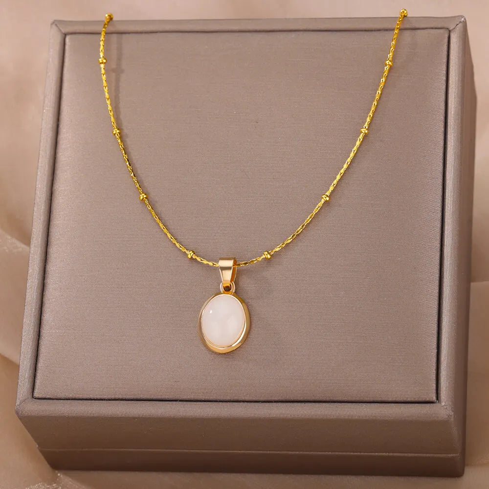 Oval Opal Pendant Necklace