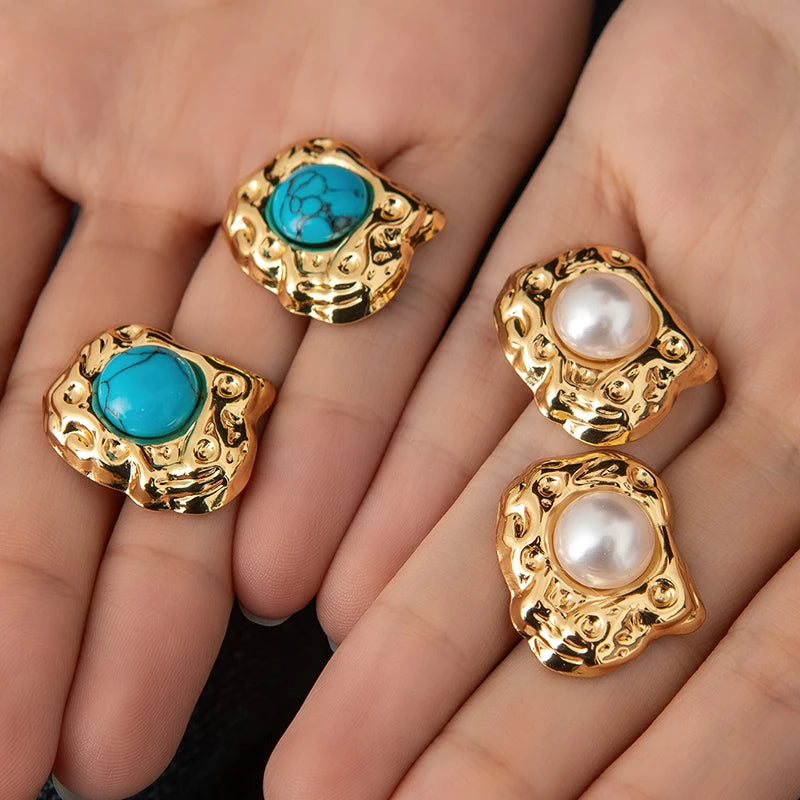 Baroque Stone Stud Earrings