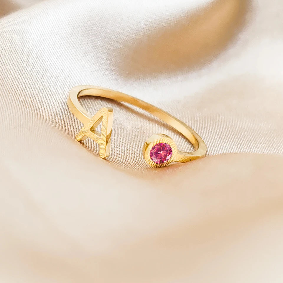 Custom Initial Ring with Birthstone