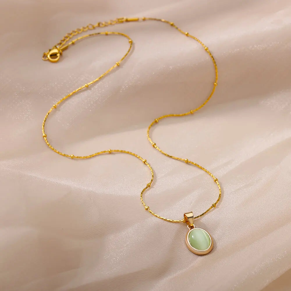 Oval Opal Pendant Necklace