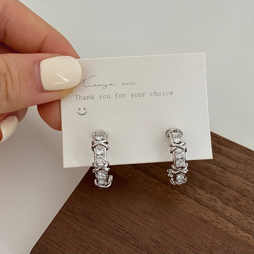 Sparkling X Cross Zircon Huggie Earrings