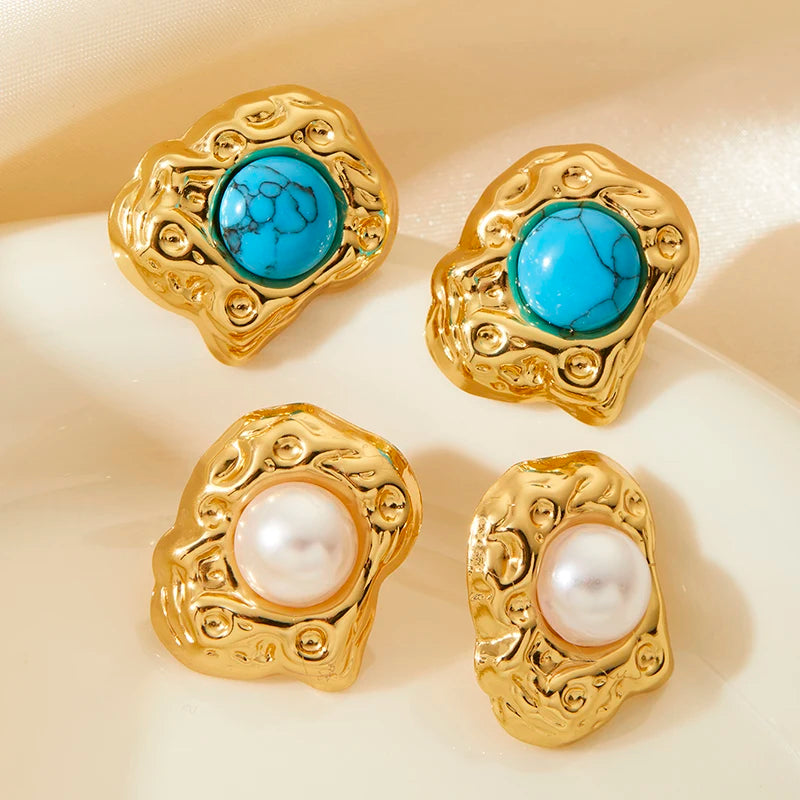 Baroque Stone Stud Earrings