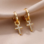 Crystal Cross Huggie Earrings