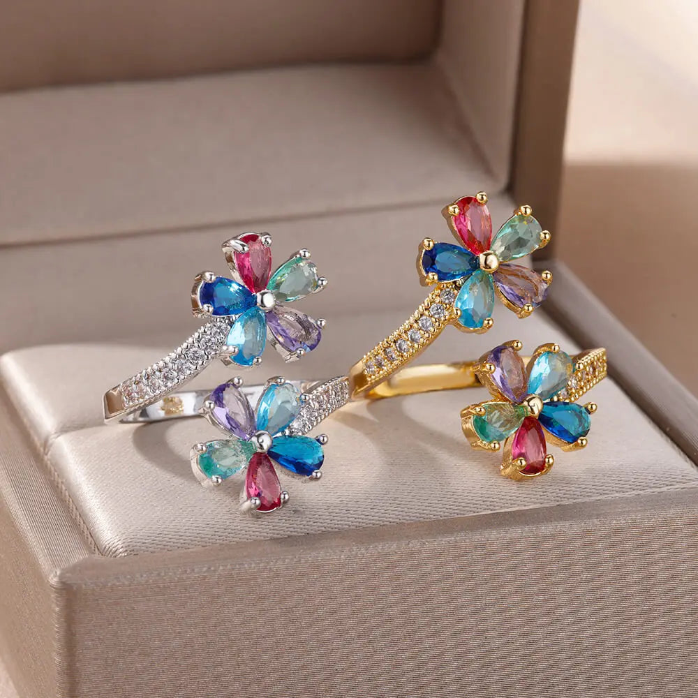 Flower Rainbow Crystal Ring