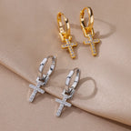 Crystal Cross Huggie Earrings
