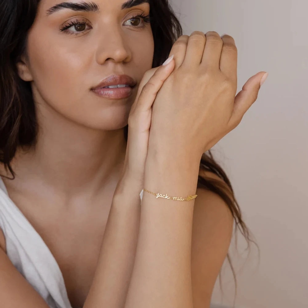Minimalist Personalized Gold Script Bracelet
