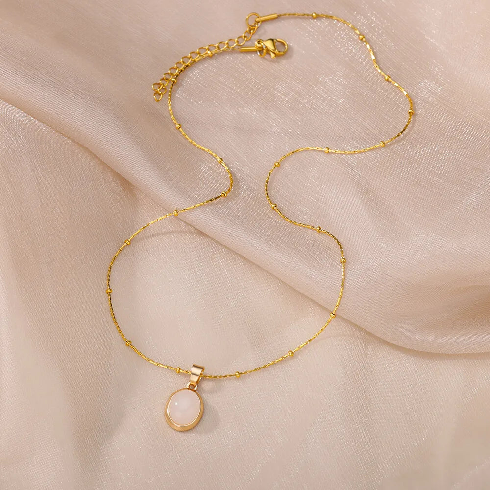 Oval Opal Pendant Necklace