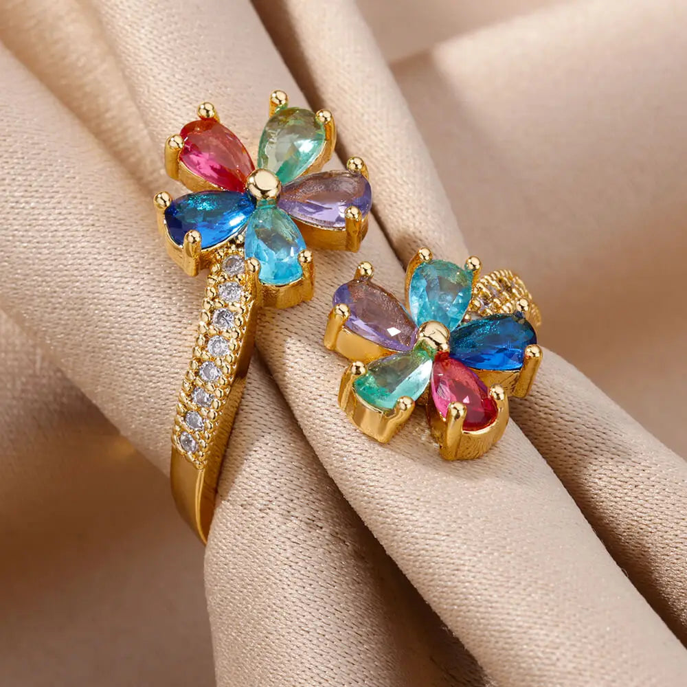 Flower Rainbow Crystal Ring
