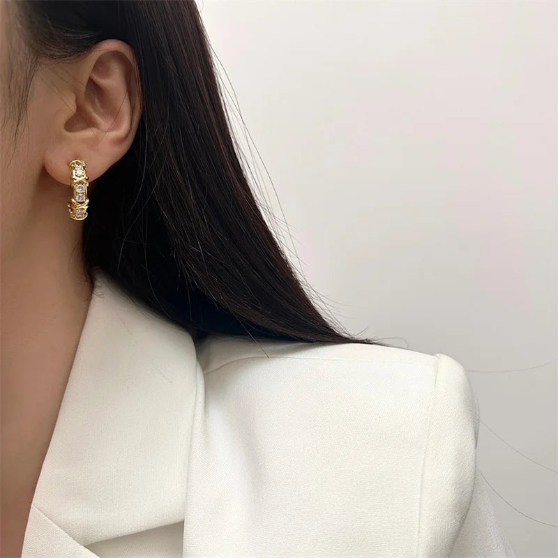 Sparkling X Cross Zircon Huggie Earrings