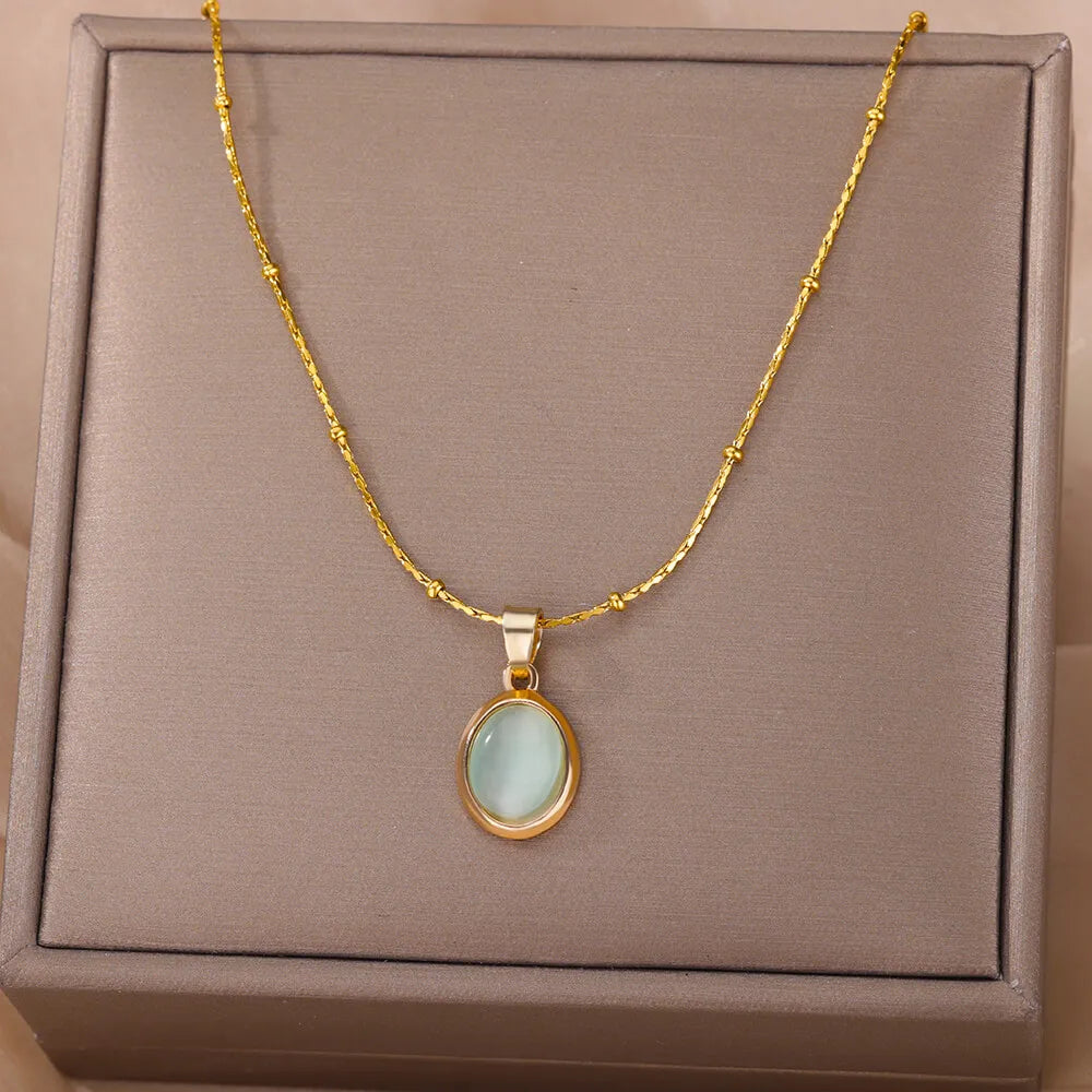 Oval Opal Pendant Necklace