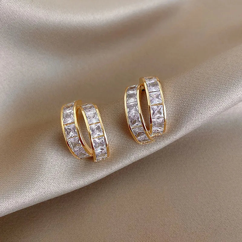 Channel Square-Cut CZ Hoop Earrings