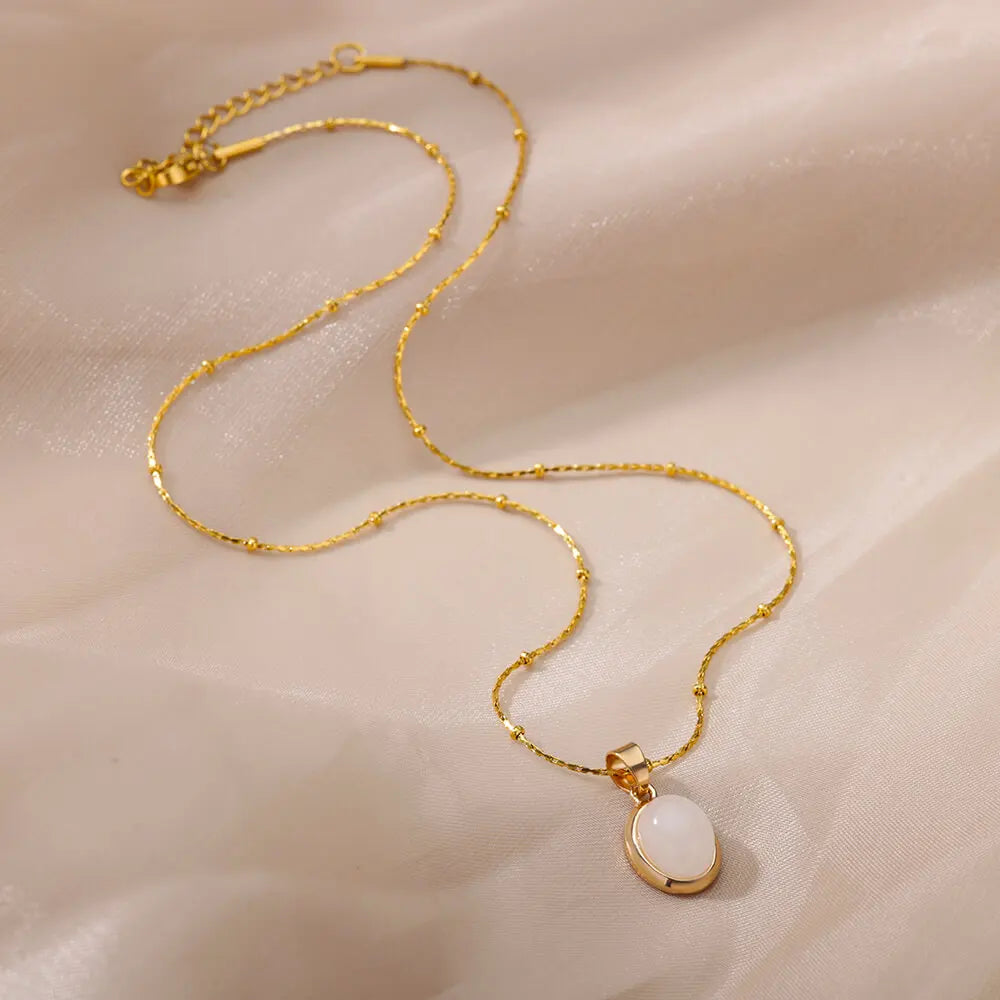 Oval Opal Pendant Necklace