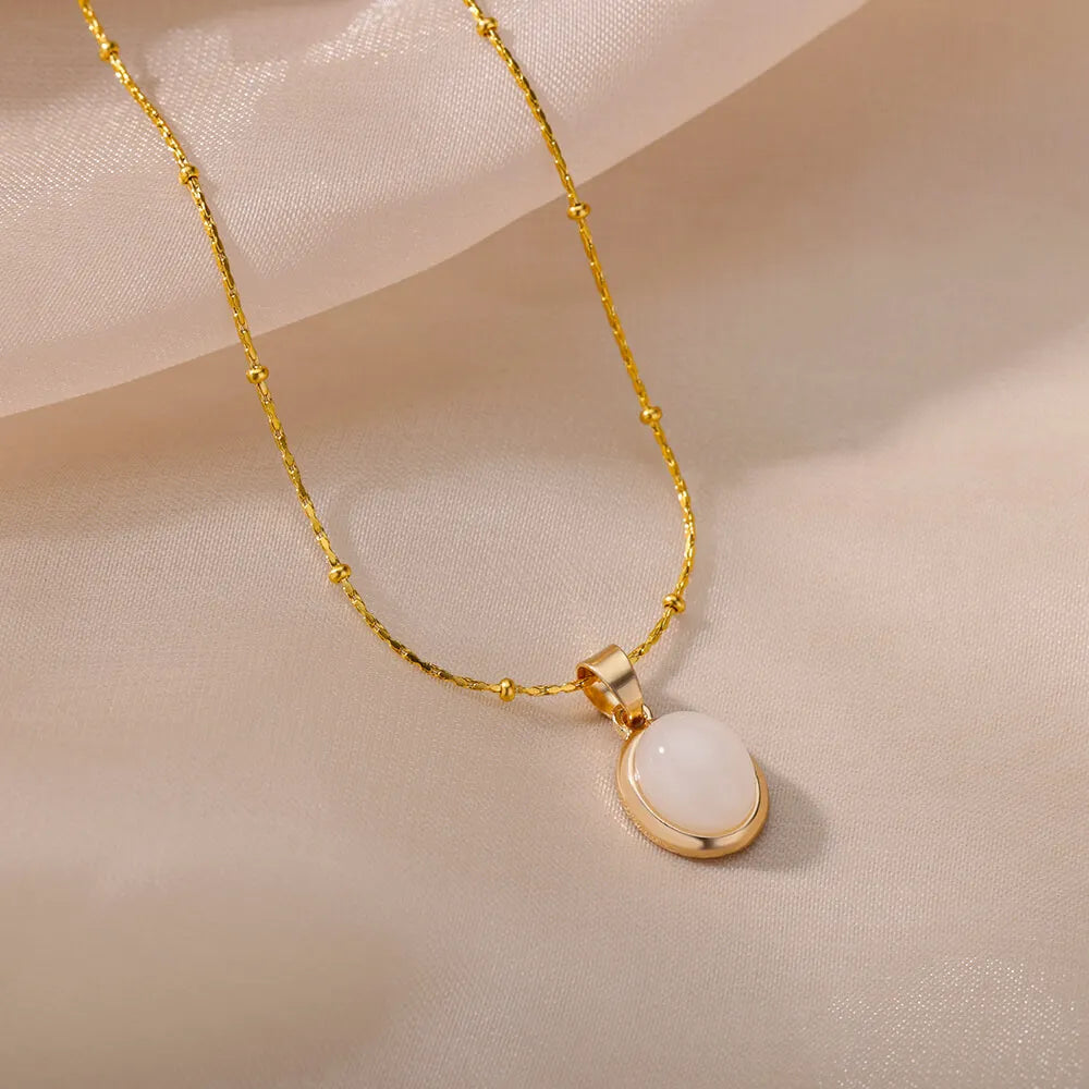 Oval Opal Pendant Necklace