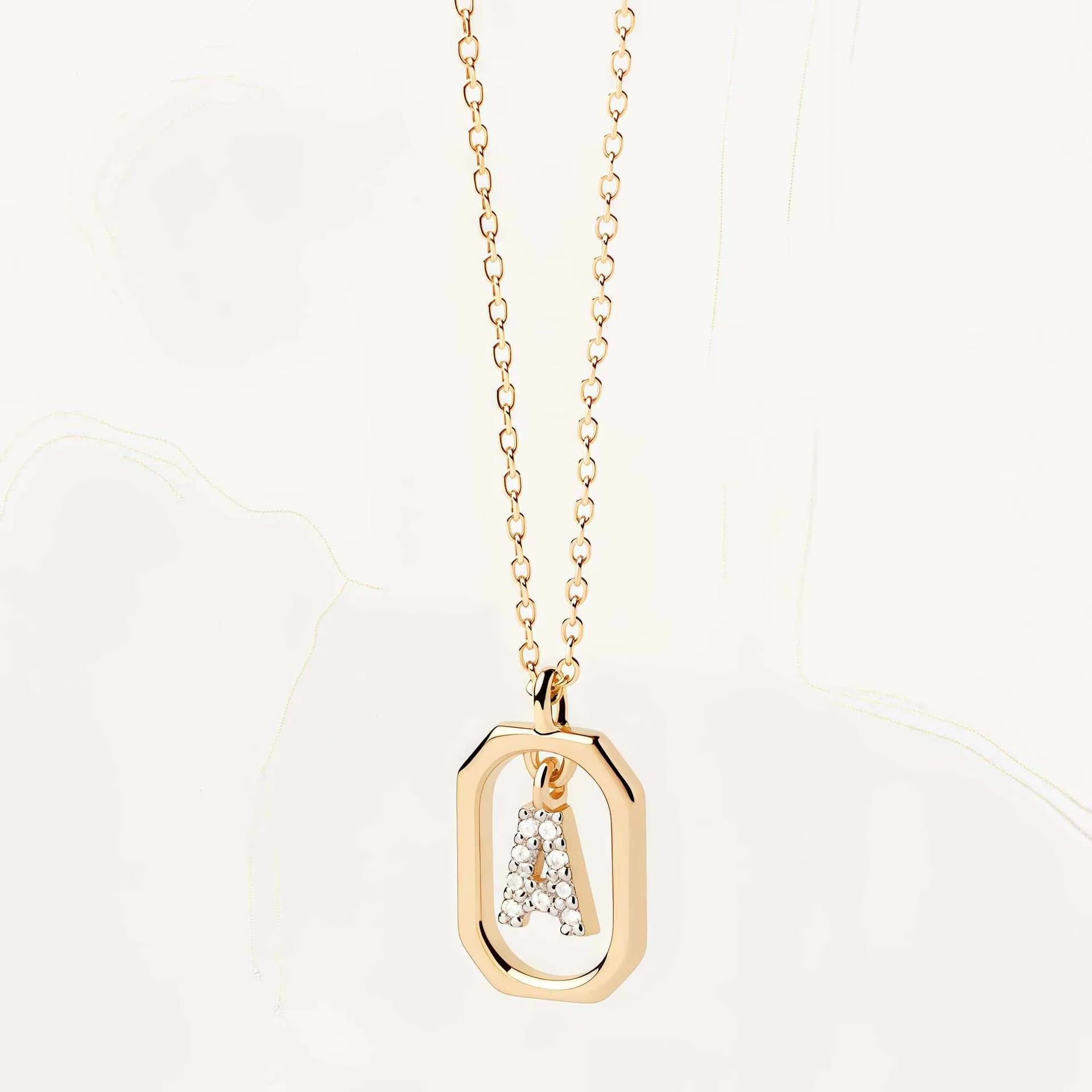 925 Sterling Silver Zircon Gold Plated Letter Initial Necklace