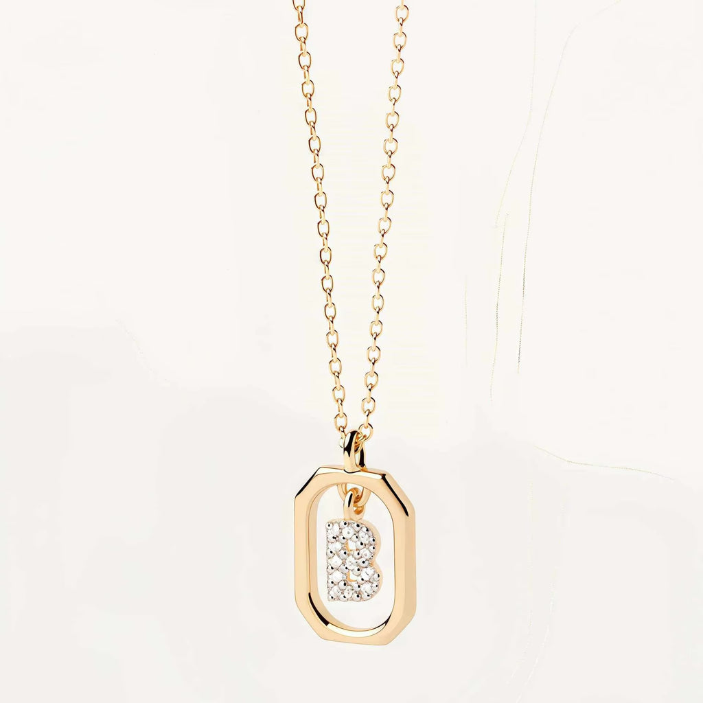 925 Sterling Silver Zircon Gold Plated Letter Initial Necklace