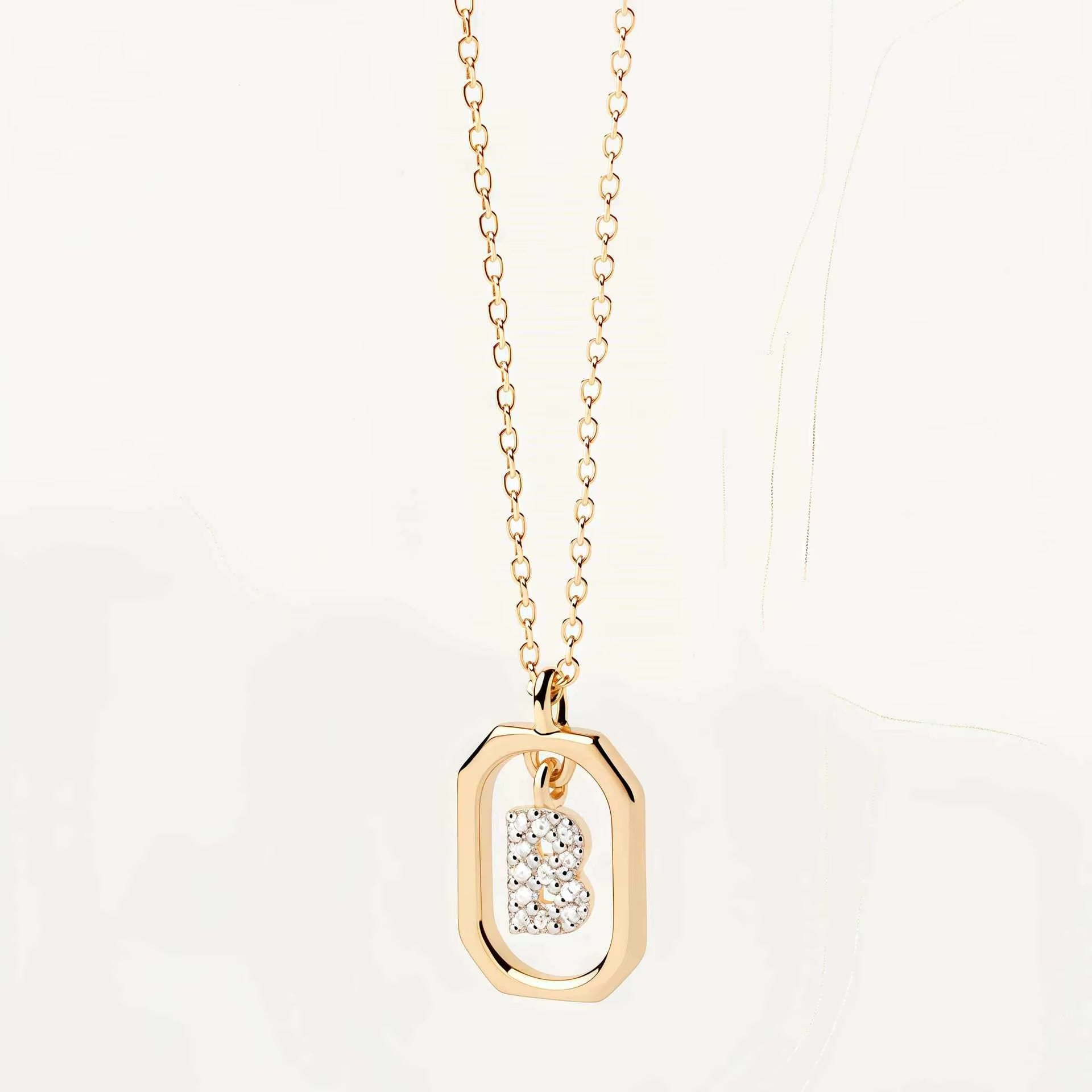 925 Sterling Silver Zircon Gold Plated Letter Initial Necklace