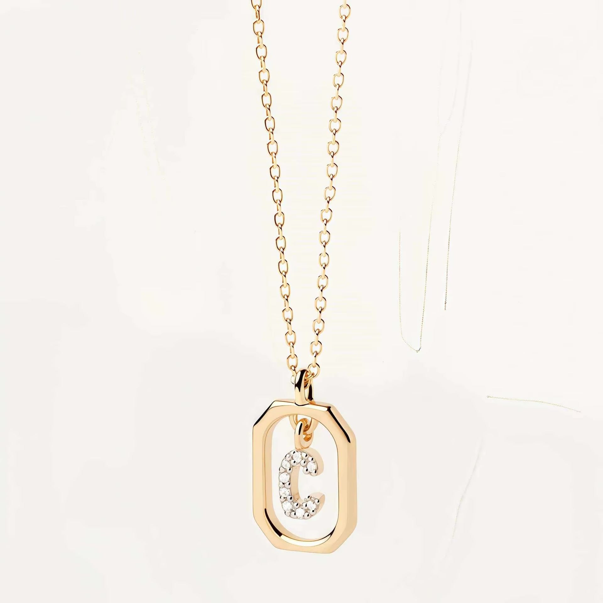 925 Sterling Silver Zircon Gold Plated Letter Initial Necklace