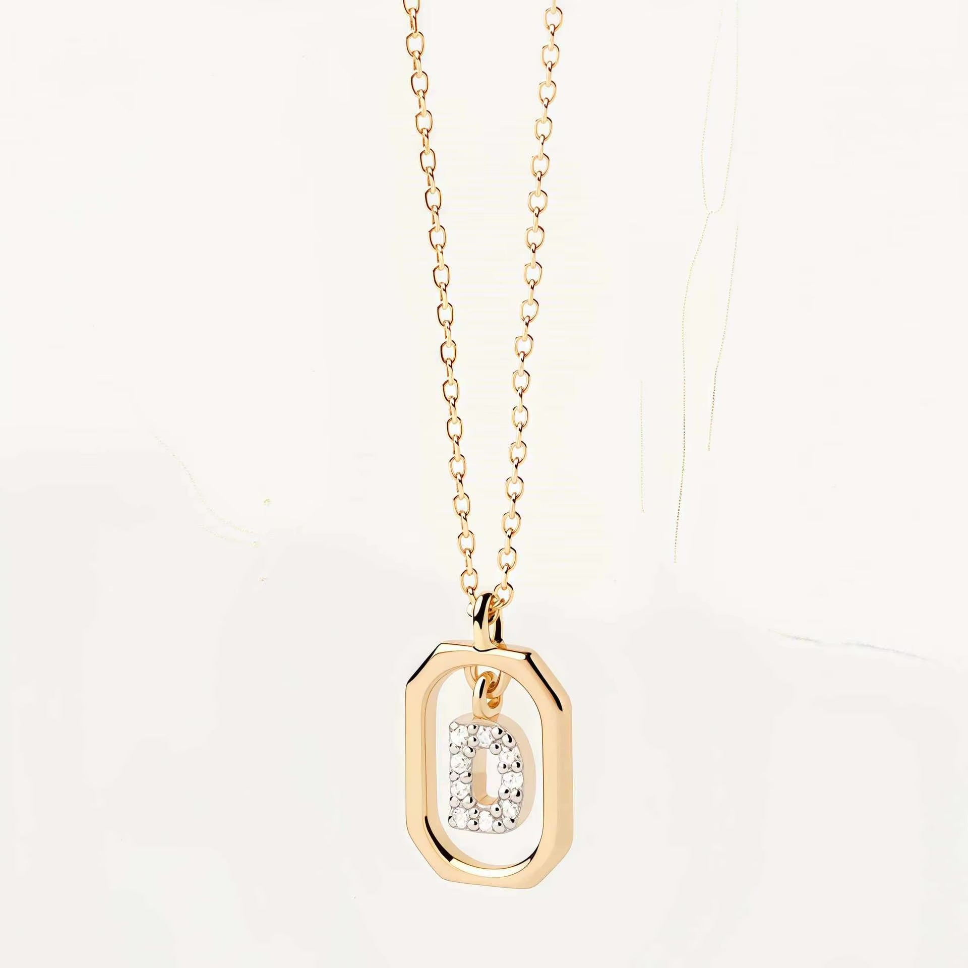 925 Sterling Silver Zircon Gold Plated Letter Initial Necklace