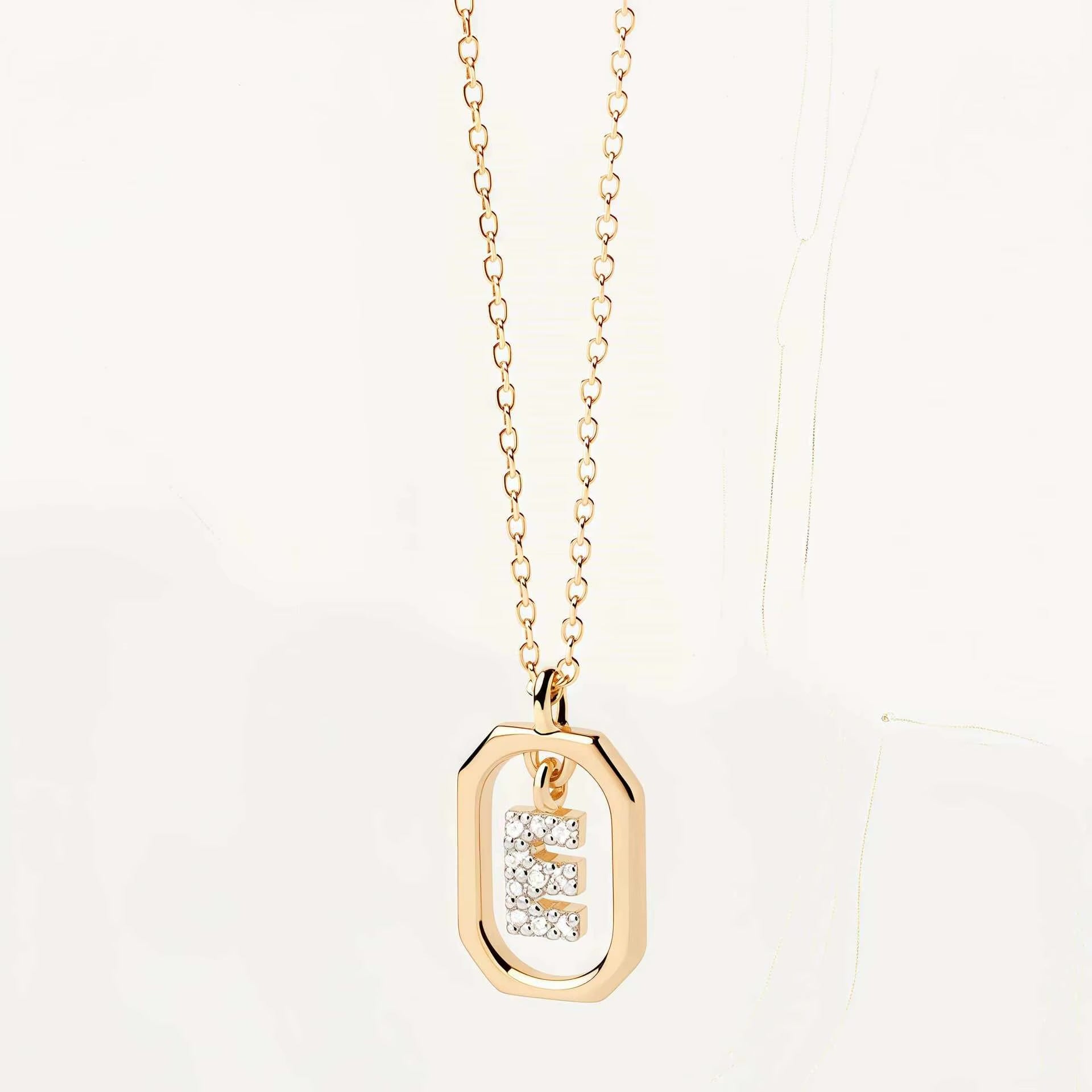 925 Sterling Silver Zircon Gold Plated Letter Initial Necklace