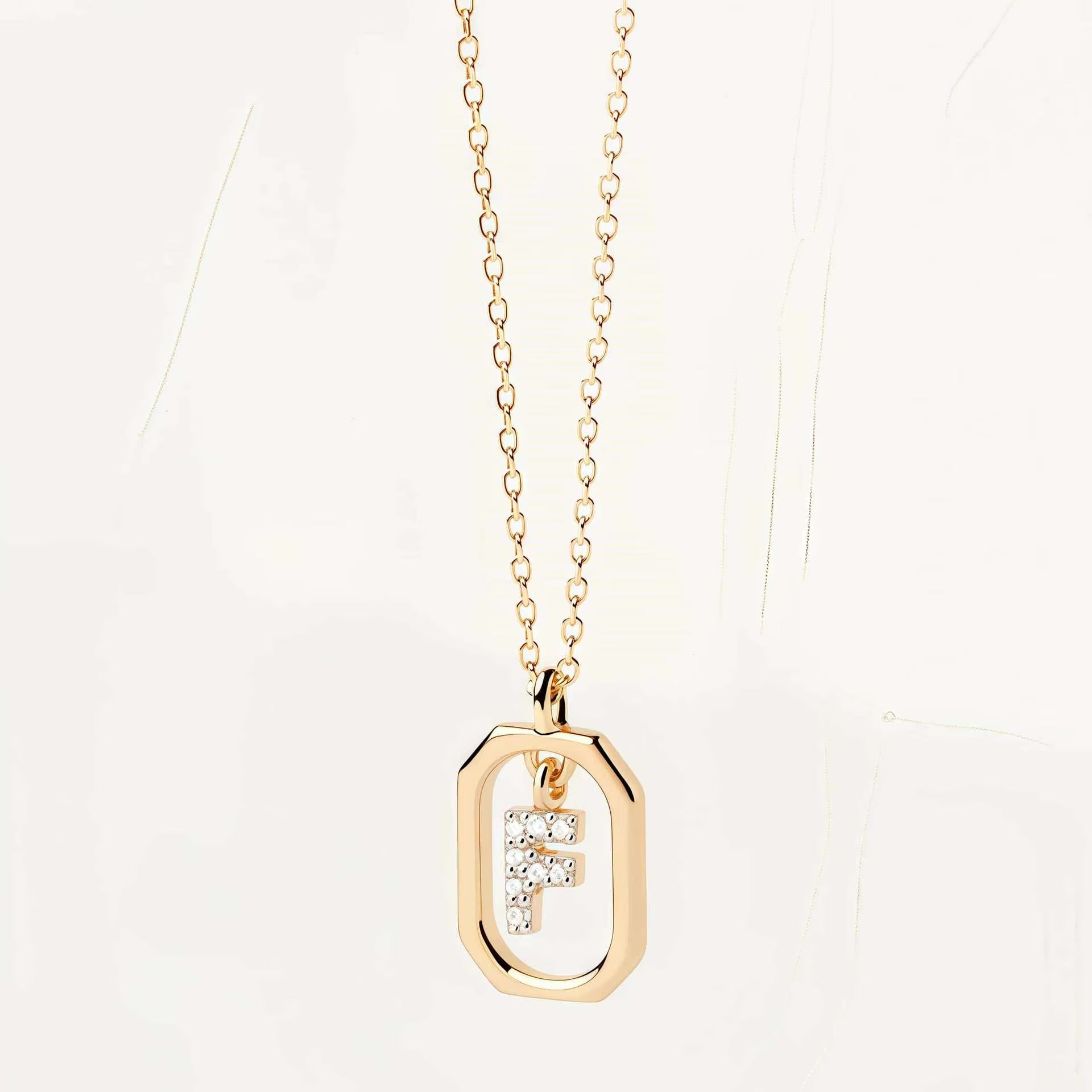 925 Sterling Silver Zircon Gold Plated Letter Initial Necklace