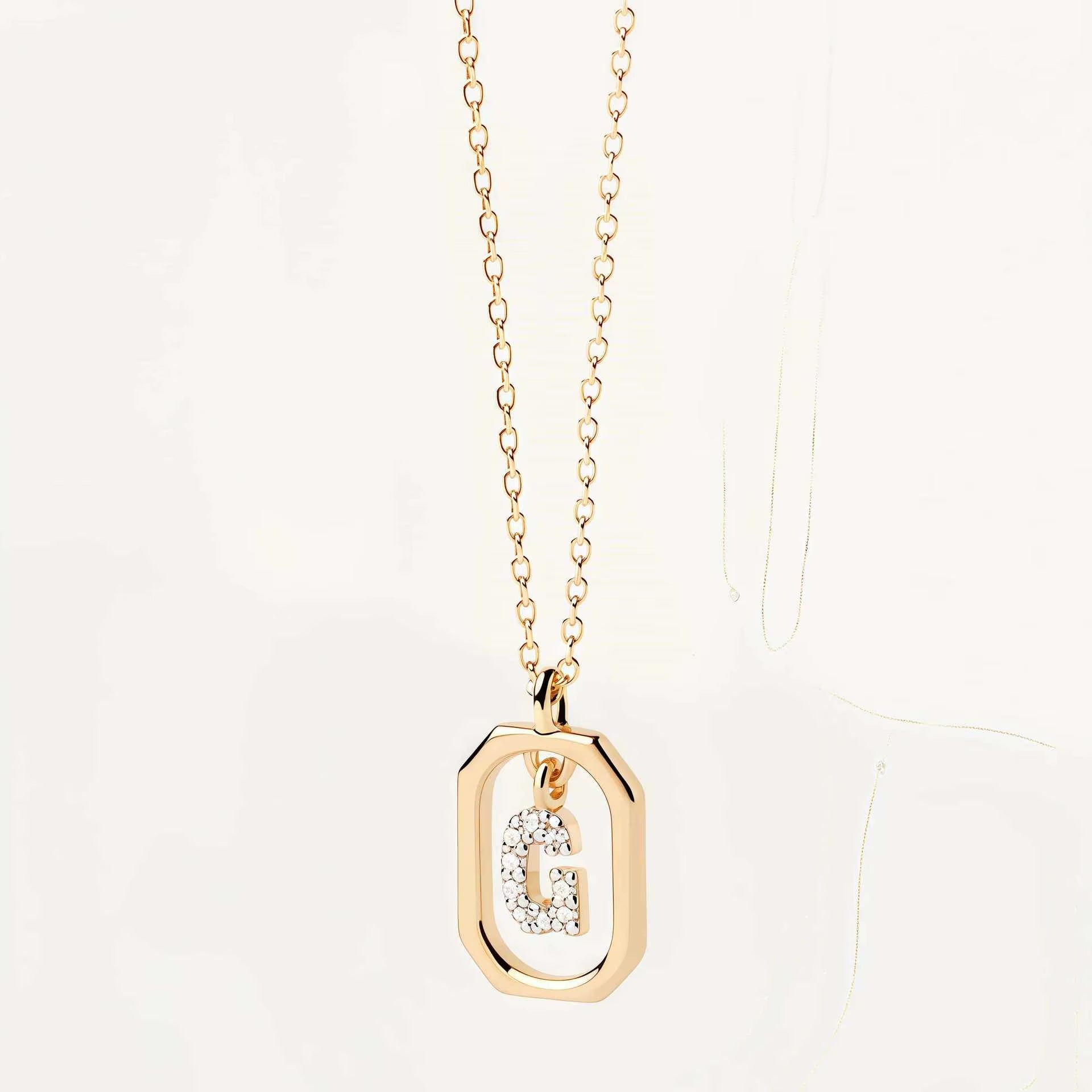 925 Sterling Silver Zircon Gold Plated Letter Initial Necklace