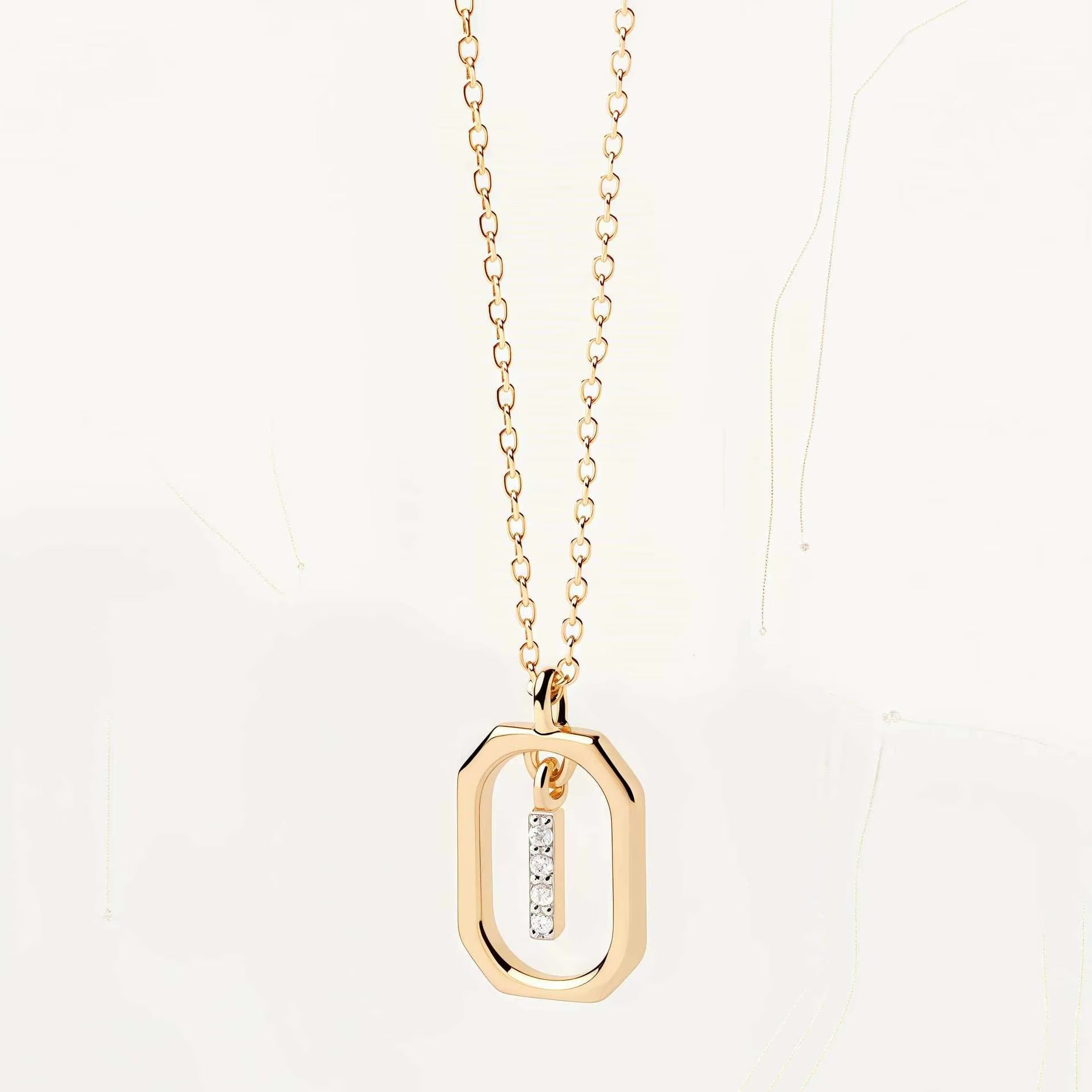 925 Sterling Silver Zircon Gold Plated Letter Initial Necklace